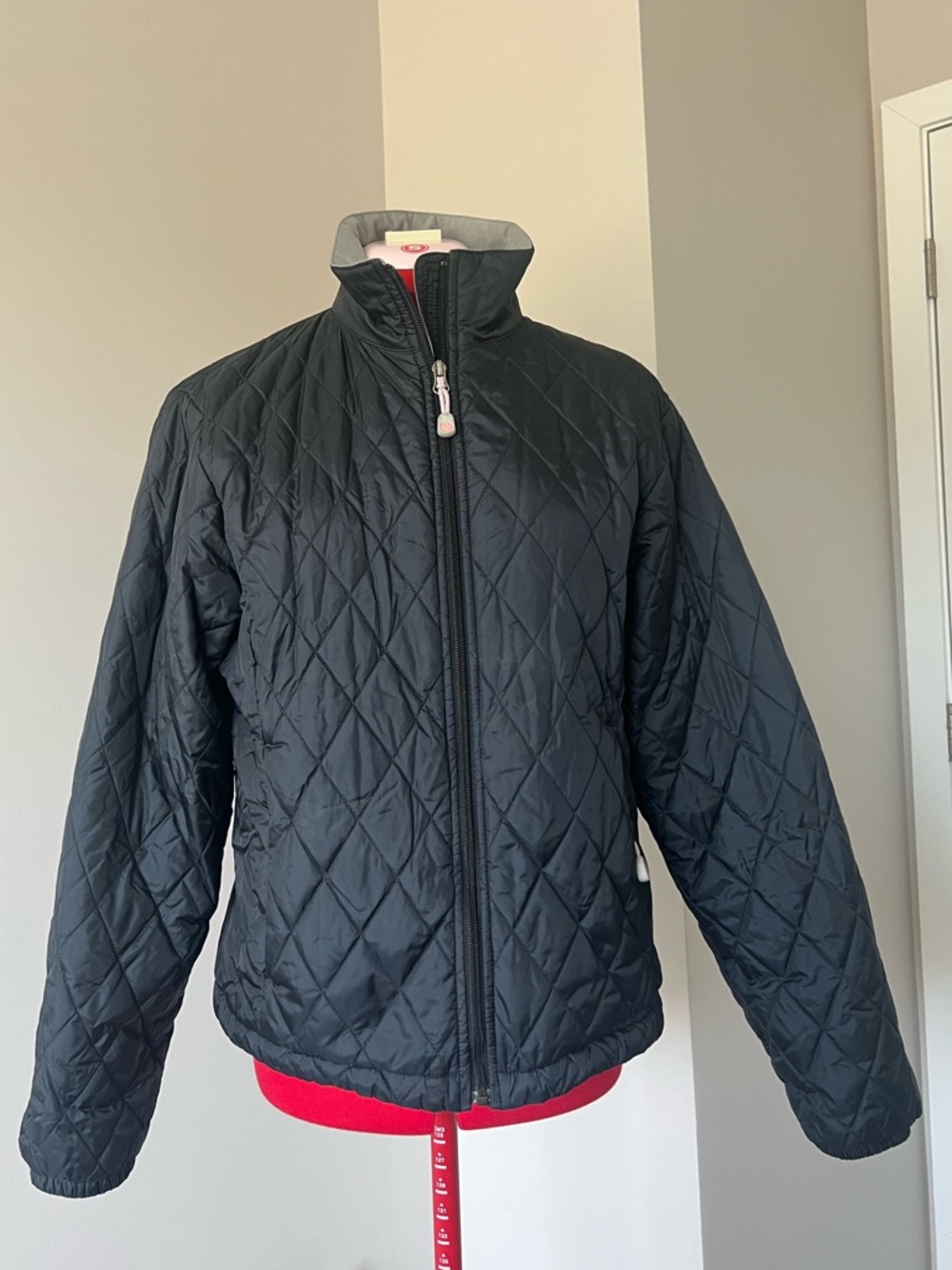 L.L. Bean Black Quilted Jacket with Gray Collar